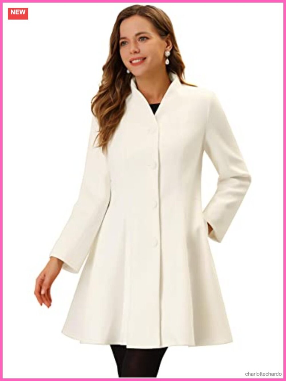 Women's Single Breasted Peacoat A-Line Mid-Long Winter Coat with Pockets
